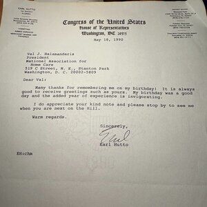 Earl Hutto Signed Autograph Letter 1990 – Congressman Florida 1st District